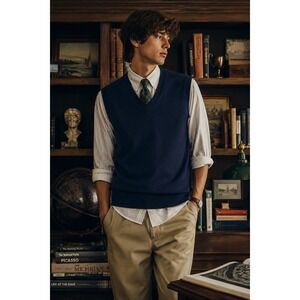 Navy Sweater Vest Grandpa Core Preppy Academia Golfcore‎ Men's Medium